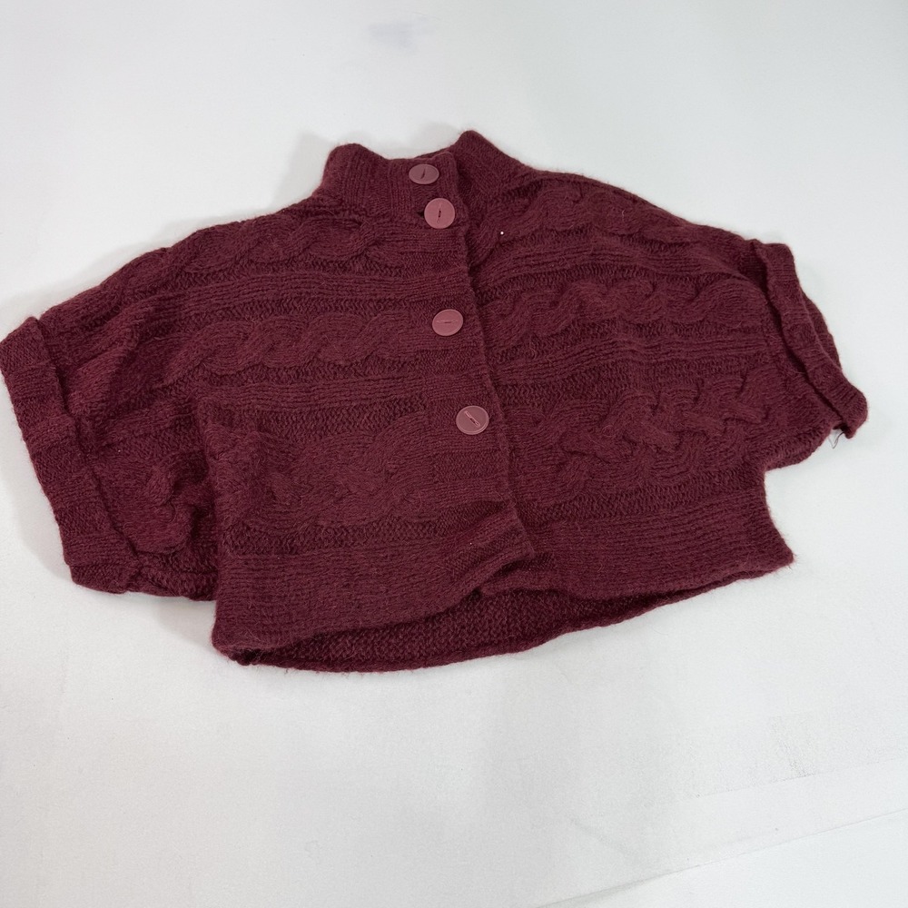 Guido Lombardi Sweater Womens Small Burgundy Cable Knit Button Cardigan Shrug